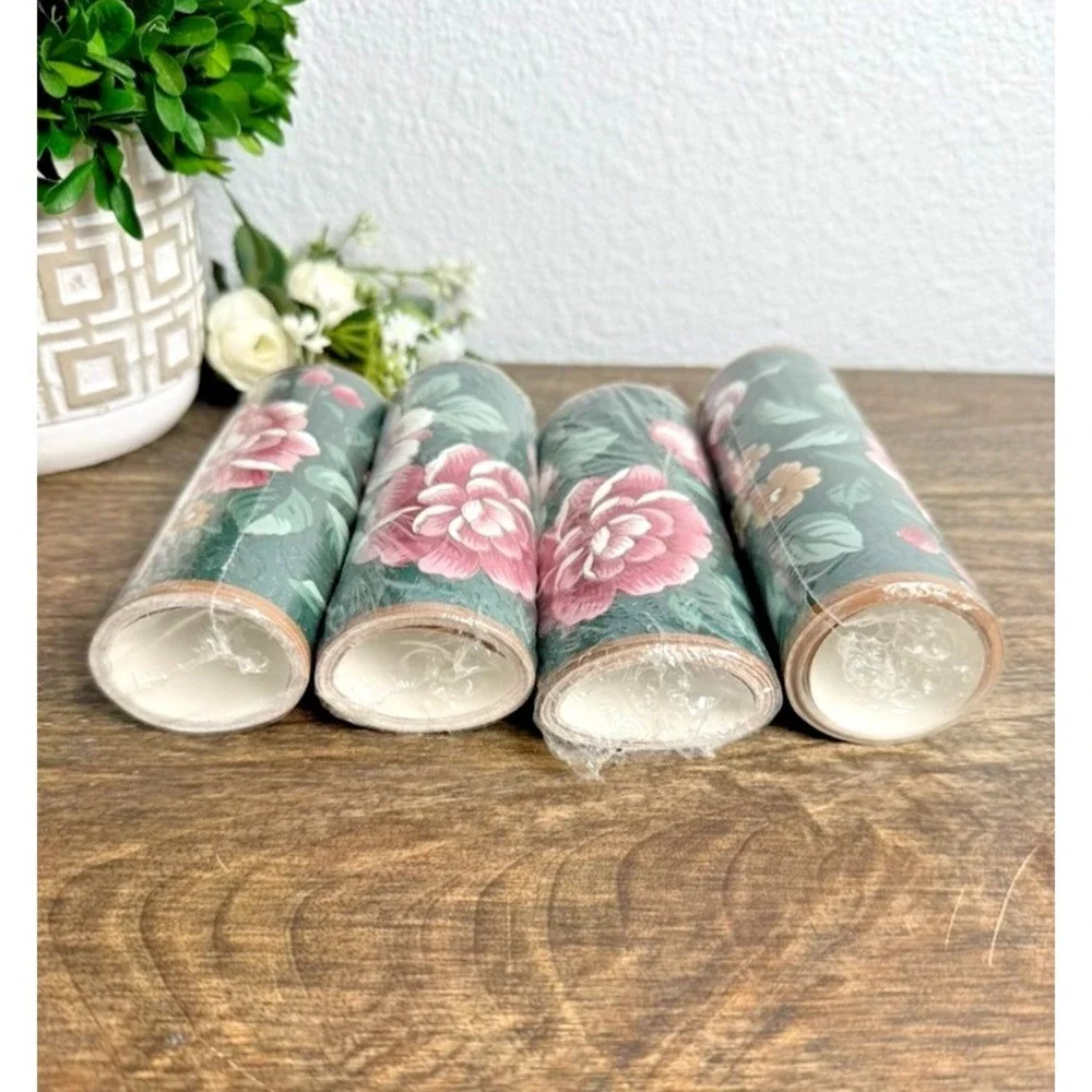 Vintage Rose Wallpaper Border Cottagecore Floral Mauve Green Pre-Pasted NOS